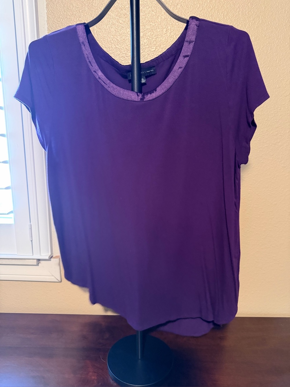Joan Vass Purple Short Sleeve Satin-Trim Tee